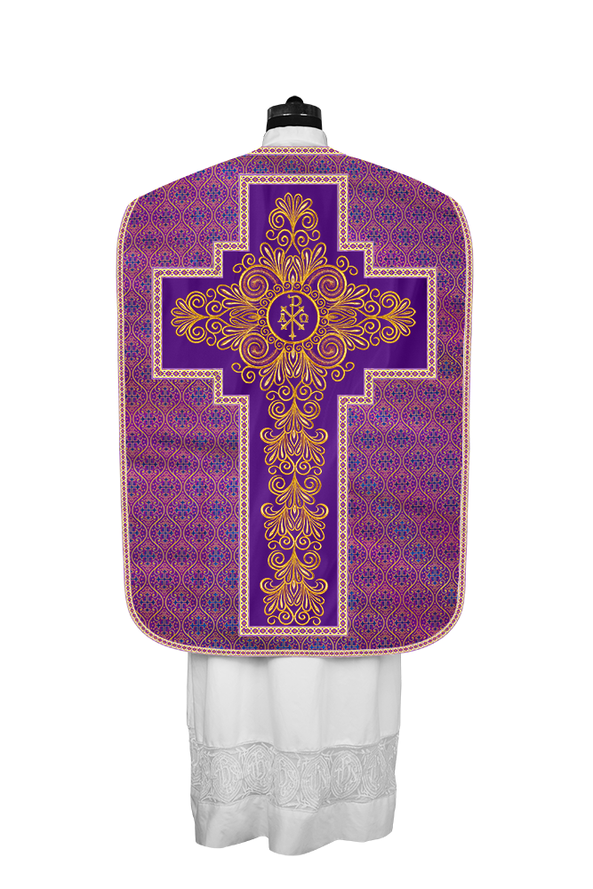 Roman Chasuble Vestment enriched With Coloured Braids and Trims