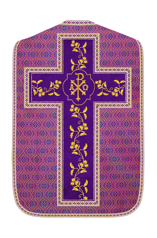 Roman Chasuble Vestment With Floral Design and Trims