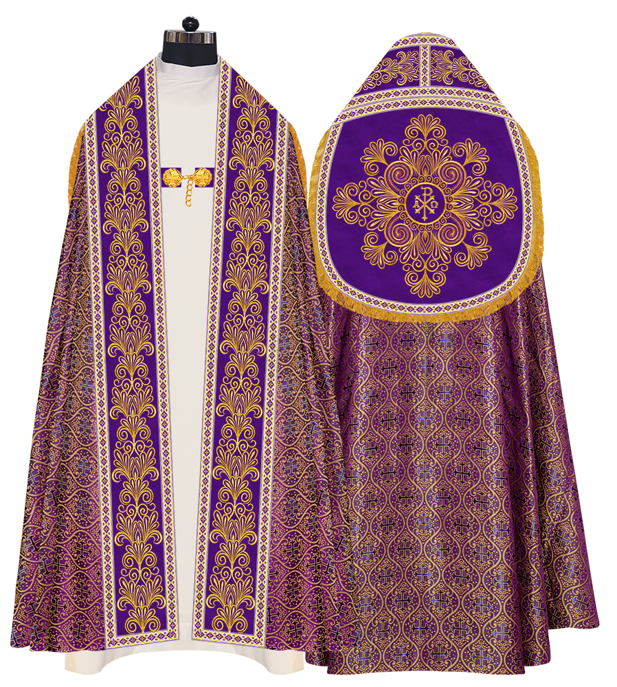 Roman Cope Vestment with Spiritual Motif and Adorned Embroidery