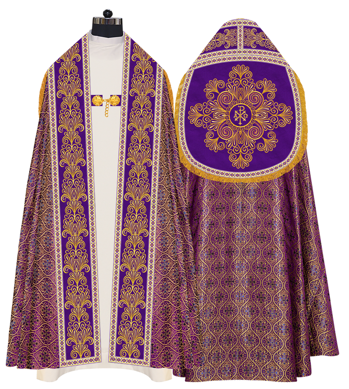 Roman Cope Vestment with Spiritual Motif and Adorned Embroidery