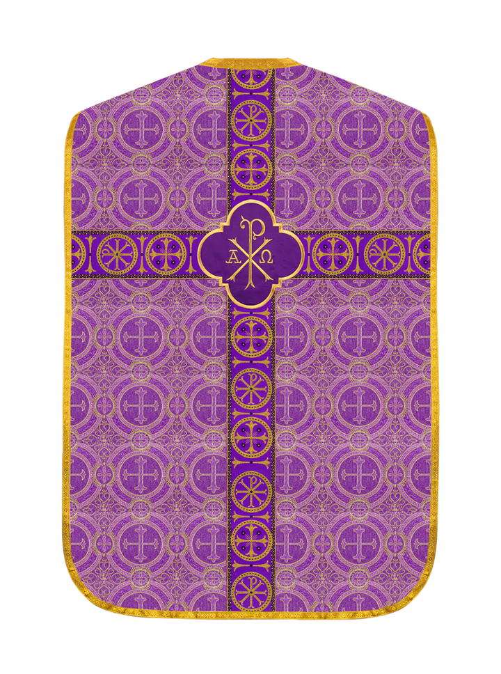 Roman Chasuble Vestment with Spiritual Motif and Ornate Braids