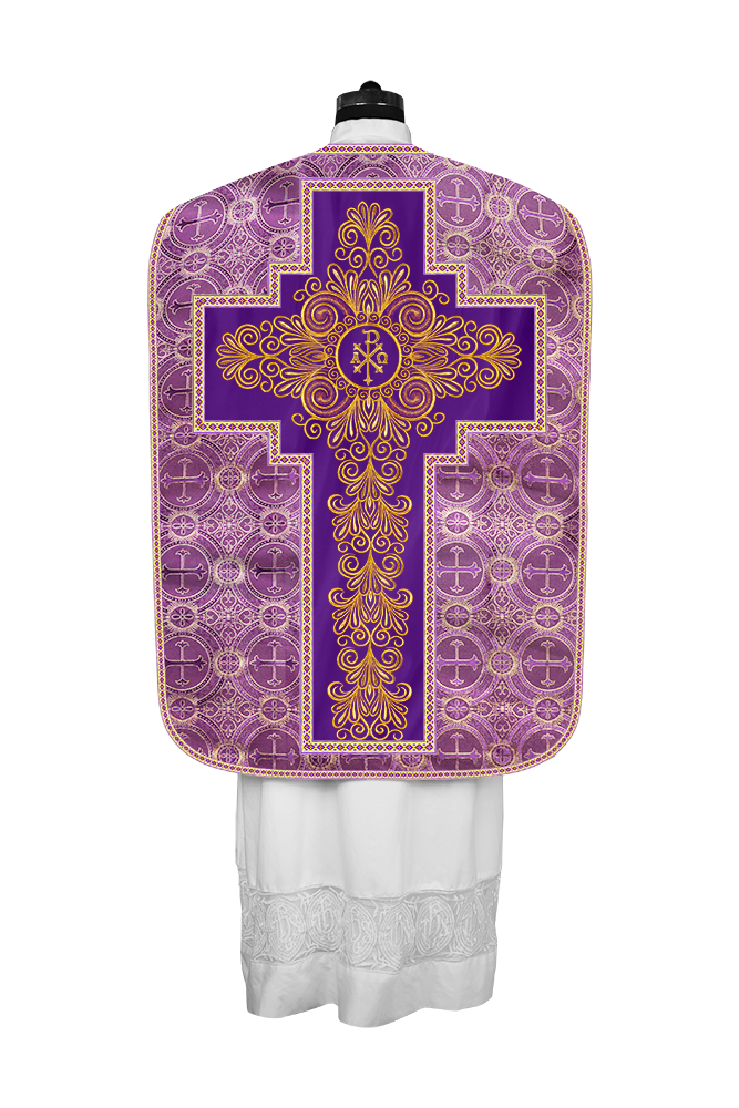 Roman Chasuble Vestment enriched With Coloured Braids and Trims
