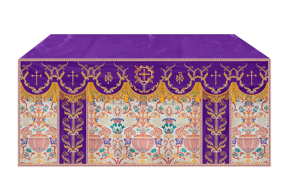 Liturgical Tapestry Altar Cloth with Detailed Embroidered Trims