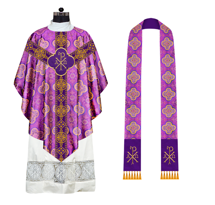 Liturgical Pugin Chasuble with Ornate Orphrey