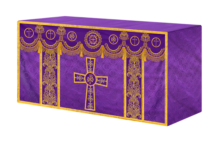 Traditional Altar Cloth Adorned with Embroidered Trims and Motif