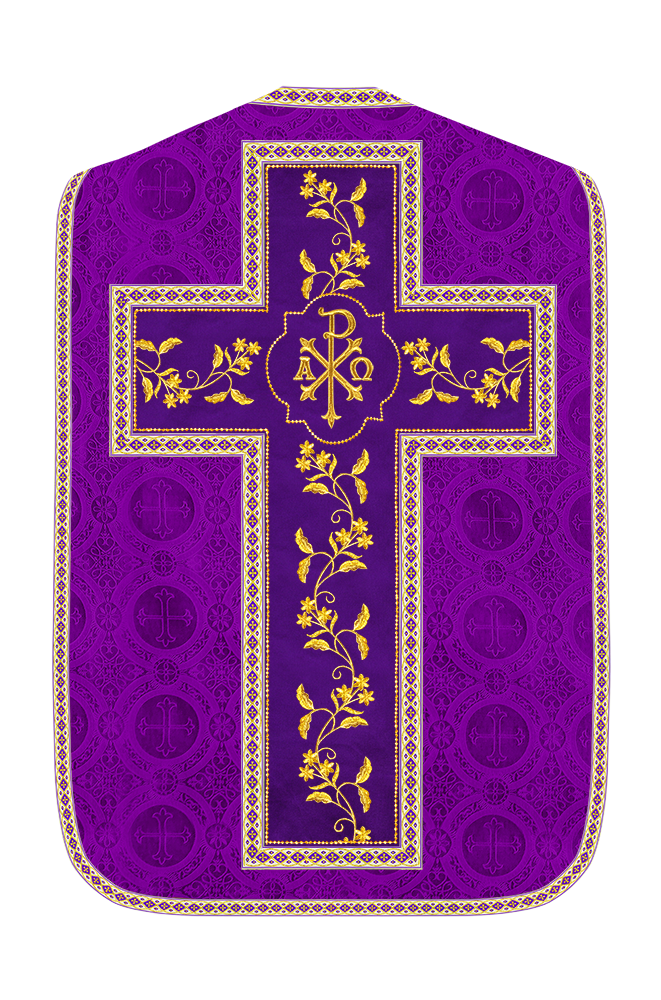 Roman Chasuble Vestment With Floral Design and Trims