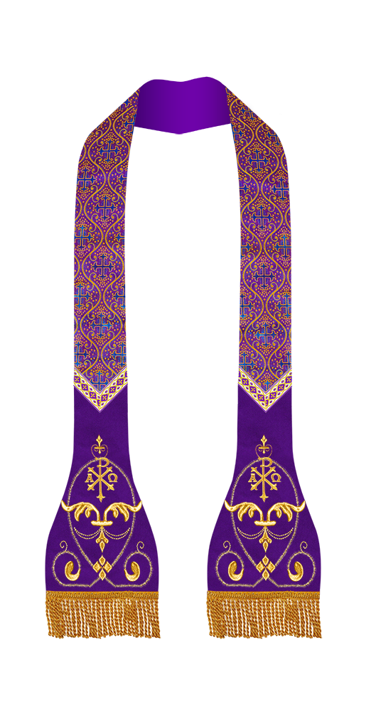 Liturgical Roman stole with Embroidered Trims