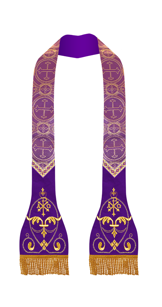 Liturgical Roman stole with Embroidered Trims