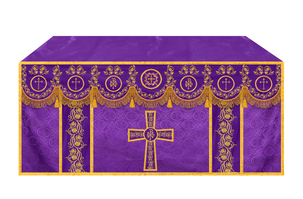 Embroidered Catholic Altar Cloth with Golden Braids