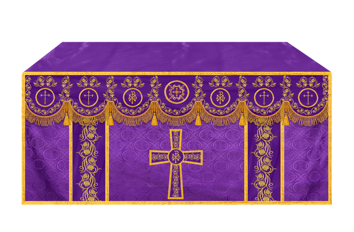 Embroidered Catholic Altar Cloth with Golden Braids