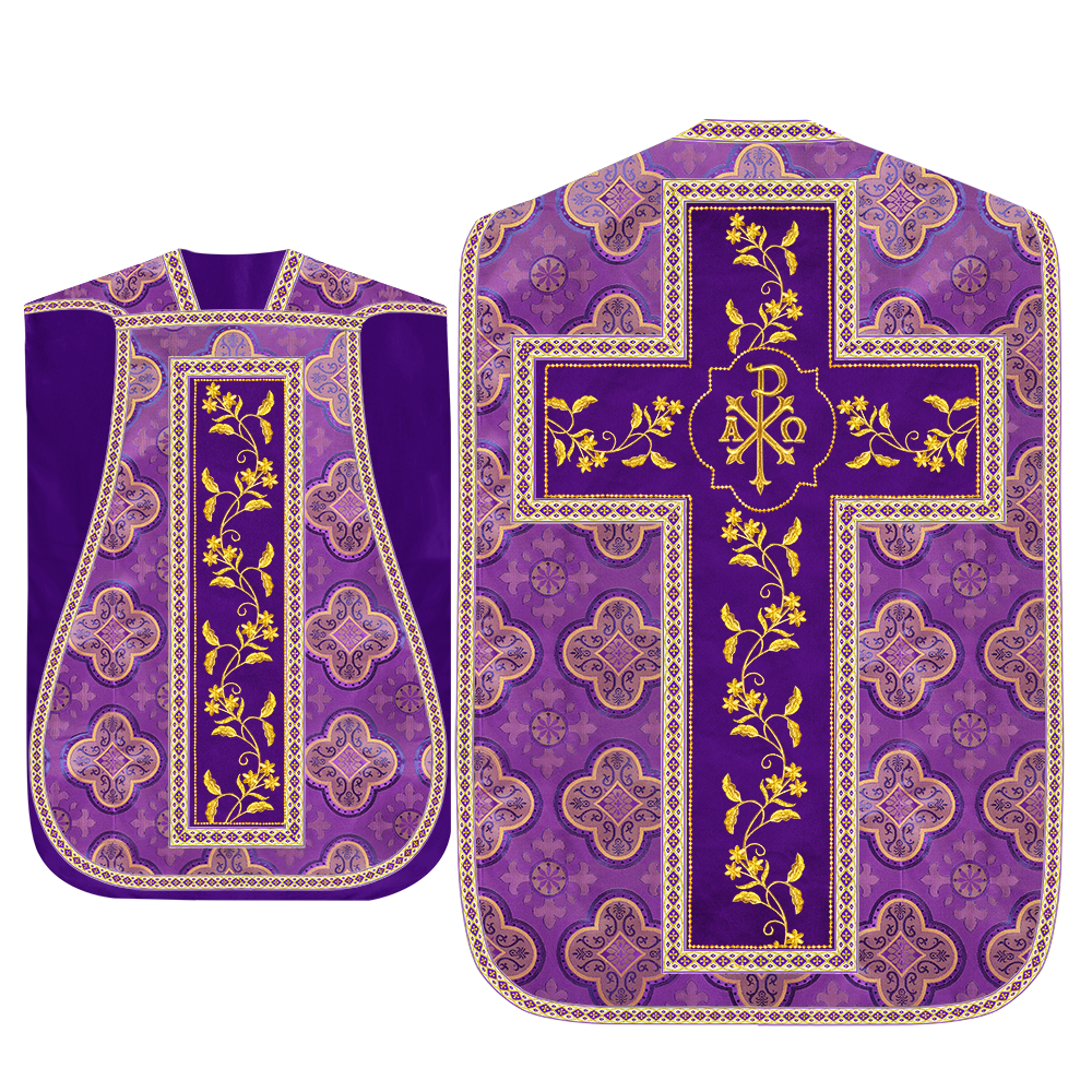 Roman Chasuble Vestment With Floral Design and Trims