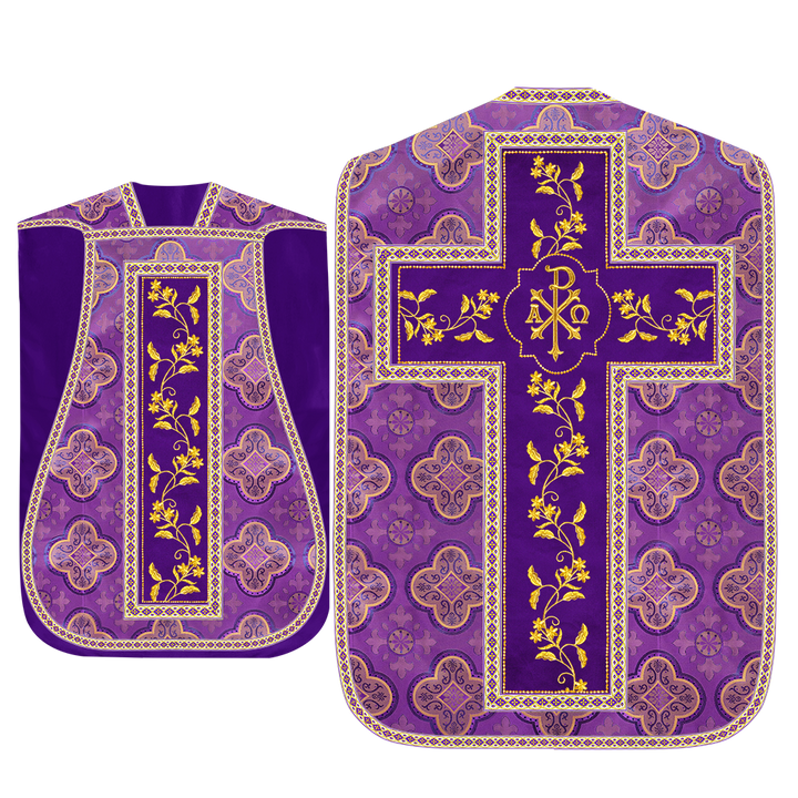 Roman Chasuble Vestment With Floral Design and Trims