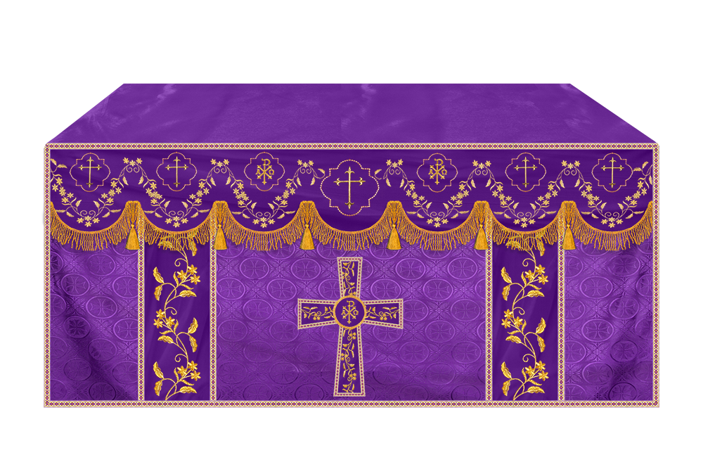 Elegant Embroidered Altar Cloth with Decorative Trim