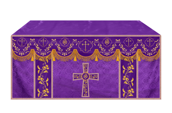 Elegant Embroidered Altar Cloth with Decorative Trim