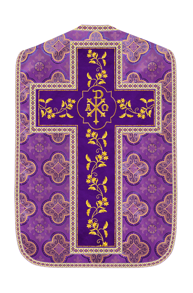 Roman Chasuble Vestment With Floral Design and Trims