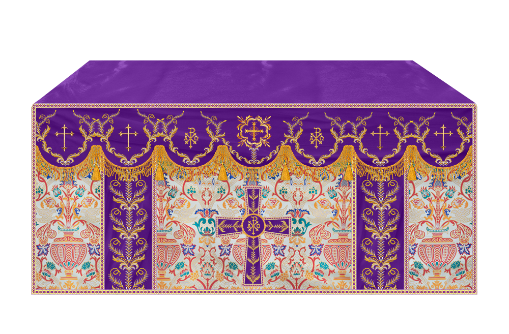 Liturgical Tapestry Altar Cloth with Detailed Embroidered Trims