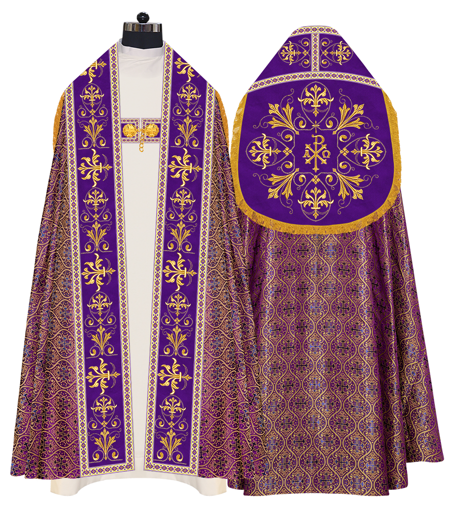 Embroidered Roman Cope Vestment with Braided Trims