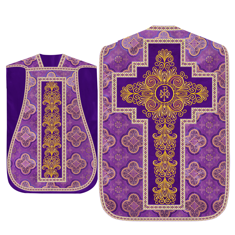 Roman Chasuble Vestment enriched With Coloured Braids and Trims