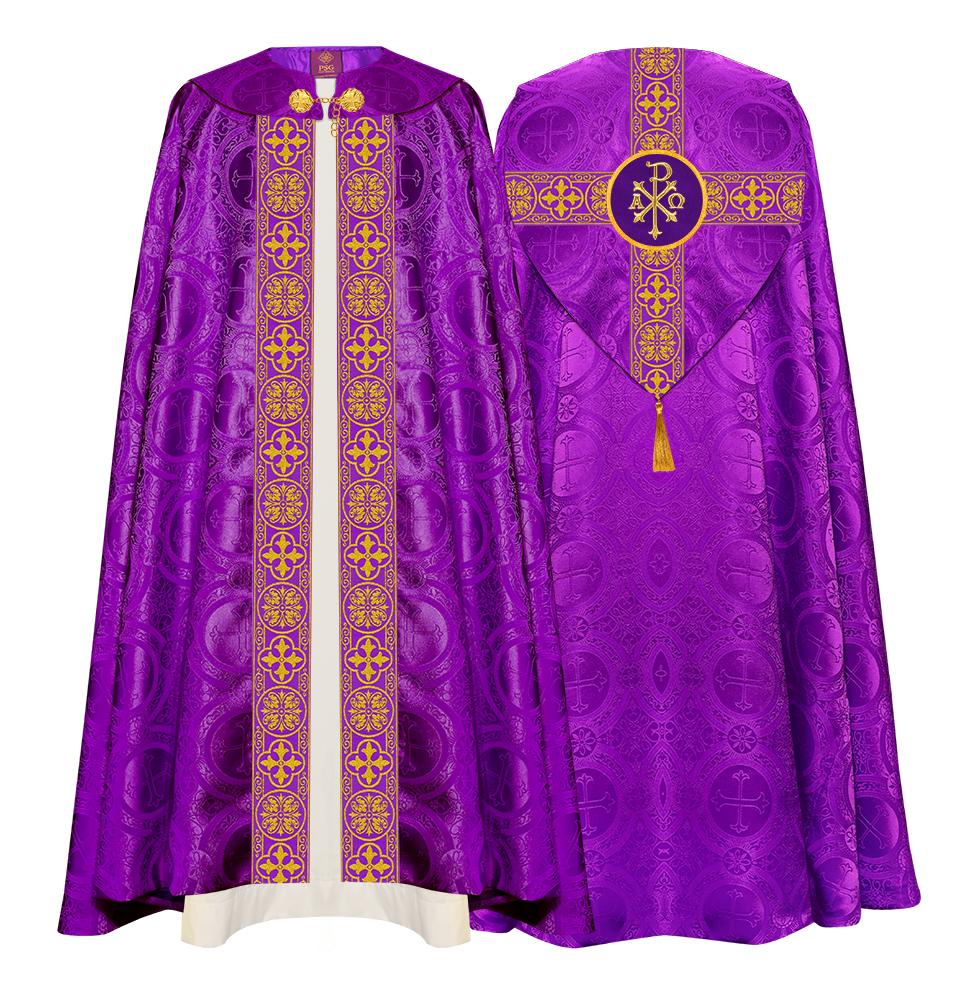 Gothic Cope Vestment with Cross type Braided Trims and motif