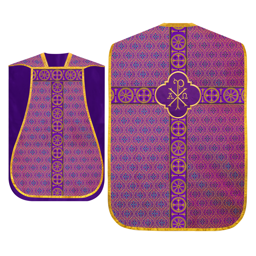 Roman Chasuble Vestment with Spiritual Motif and Ornate Braids