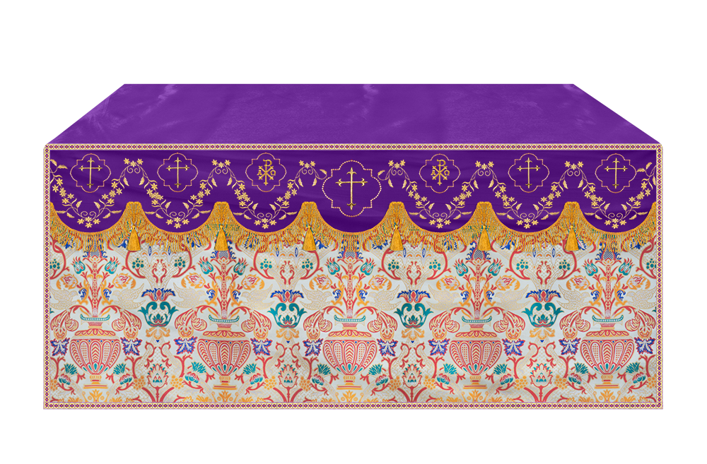 Tapestry Altar Cloth Adorned with Intricate Embroidery