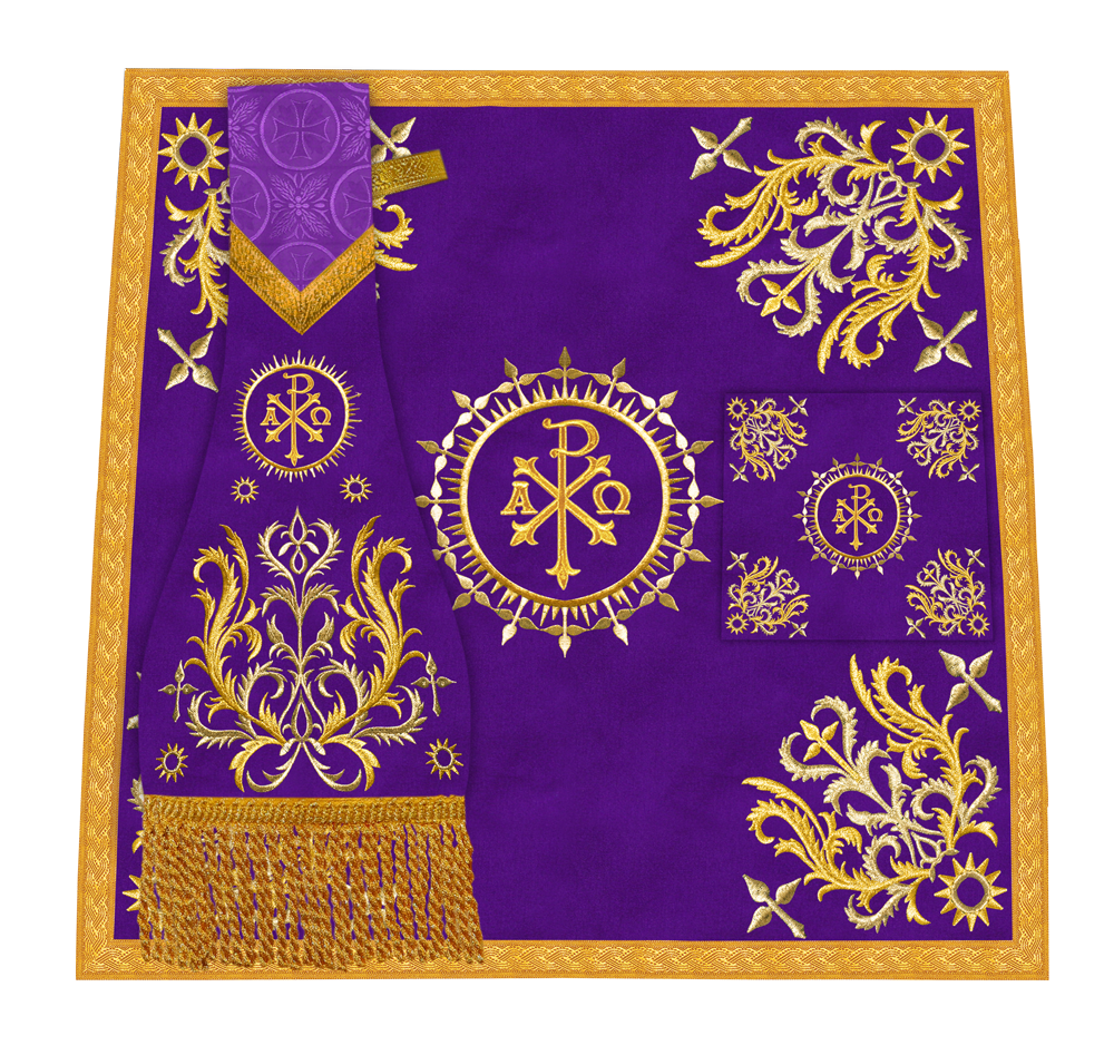 Traditional Altar Table Cloth with Ornate Motif and Embroidered Trims