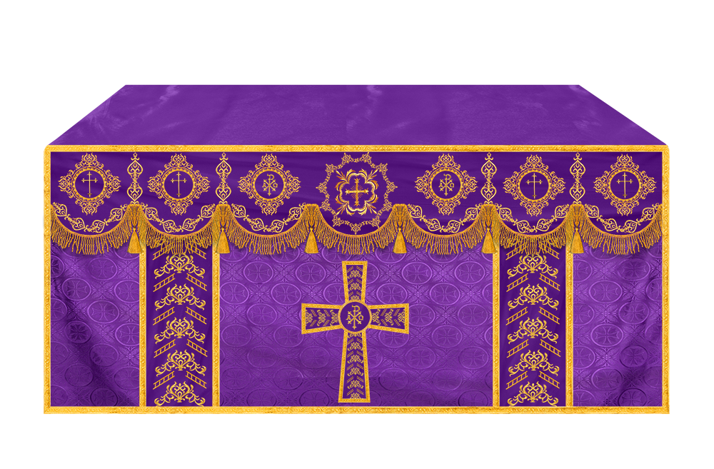 Embroidered Altar Cloth with Spiritual Motif and Braided Trims