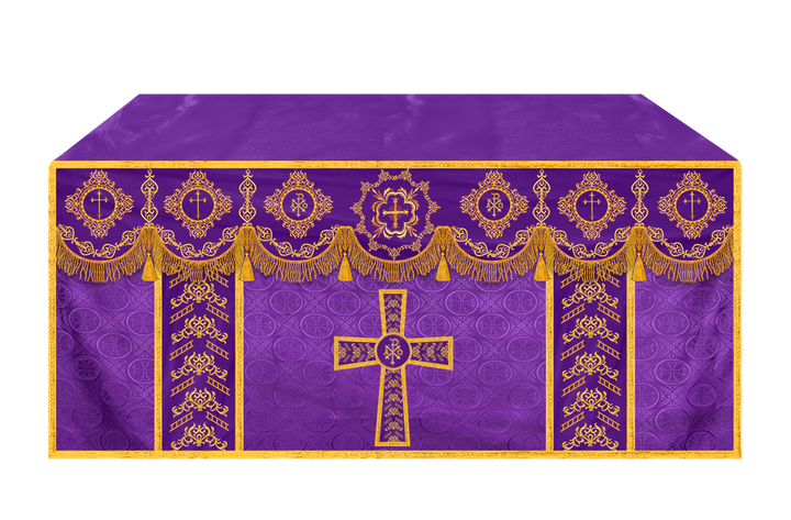 Embroidered Altar Cloth with Spiritual Motif and Braided Trims