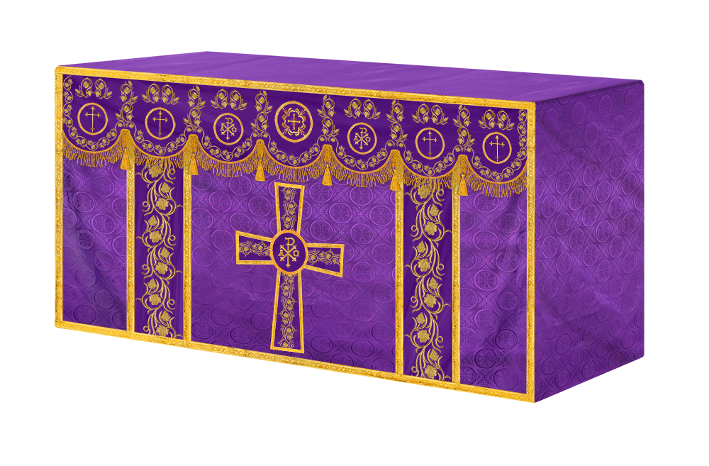 Embroidered Catholic Altar Cloth with Golden Braids