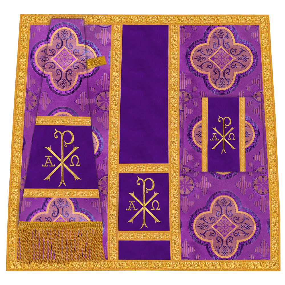 Roman Chasuble Vestment with Spiritual Motif and Ornate Braids