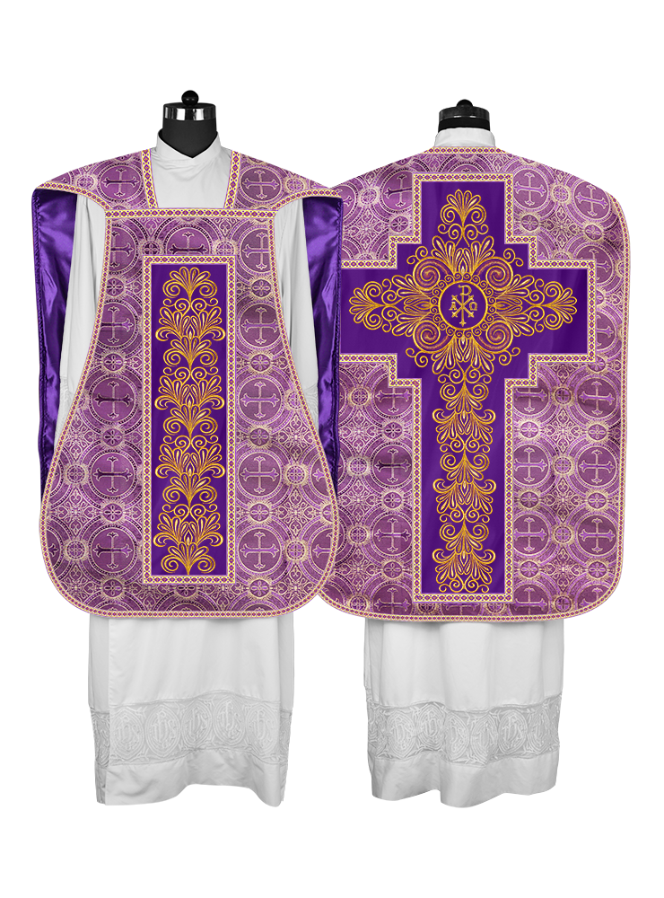 Roman Chasuble Vestment enriched With Coloured Braids and Trims