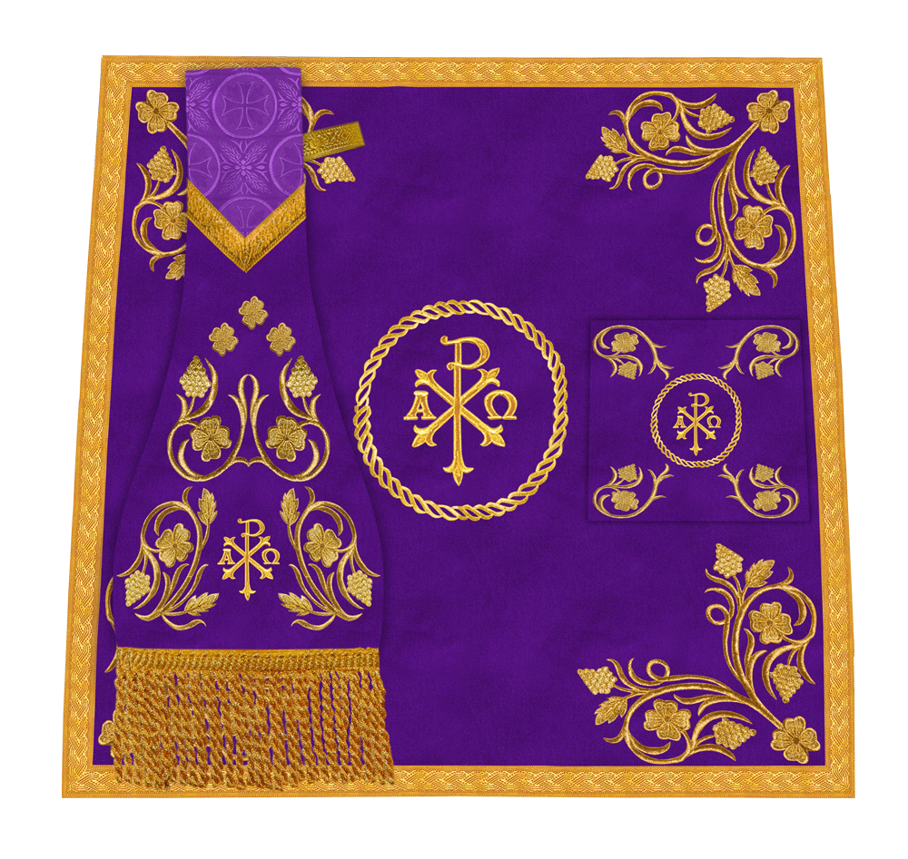 Embroidered Catholic Altar Cloth with Golden Braids