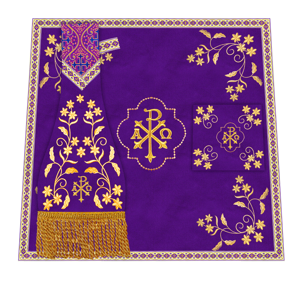 Roman Chasuble Vestment With Floral Design and Trims