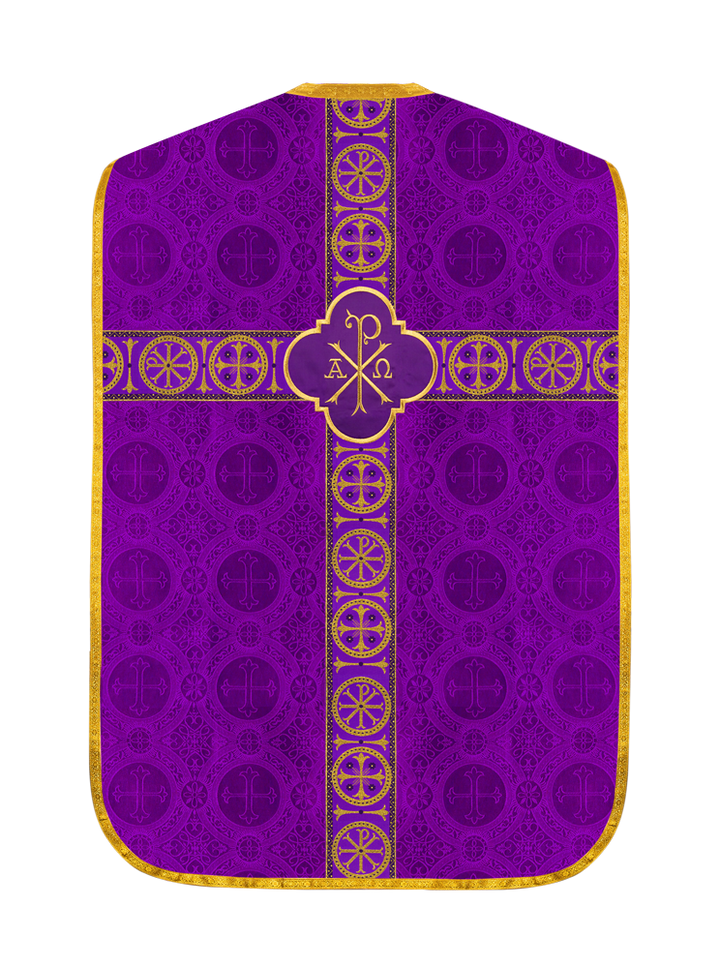 Roman Chasuble Vestment with Spiritual Motif and Ornate Braids