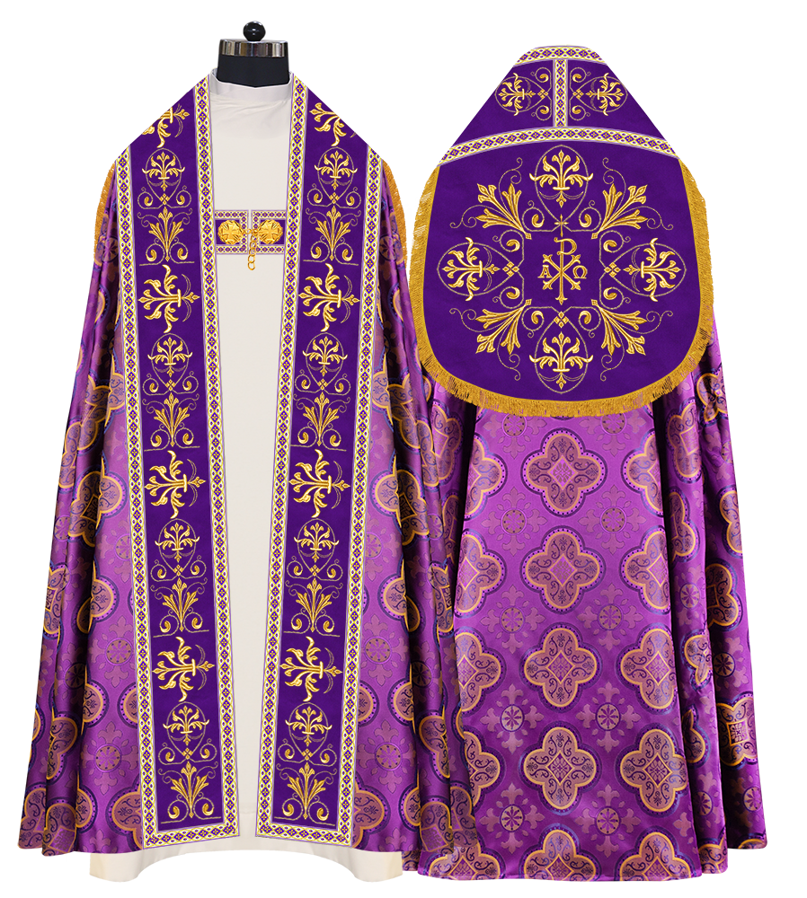 Embroidered Roman Cope Vestment with Braided Trims