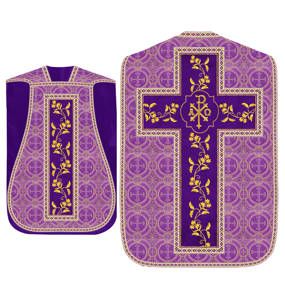 Roman Chasuble Vestment With Floral Design and Trims