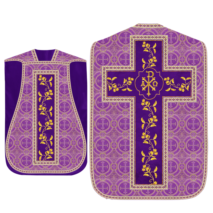 Roman Chasuble Vestment With Floral Design and Trims