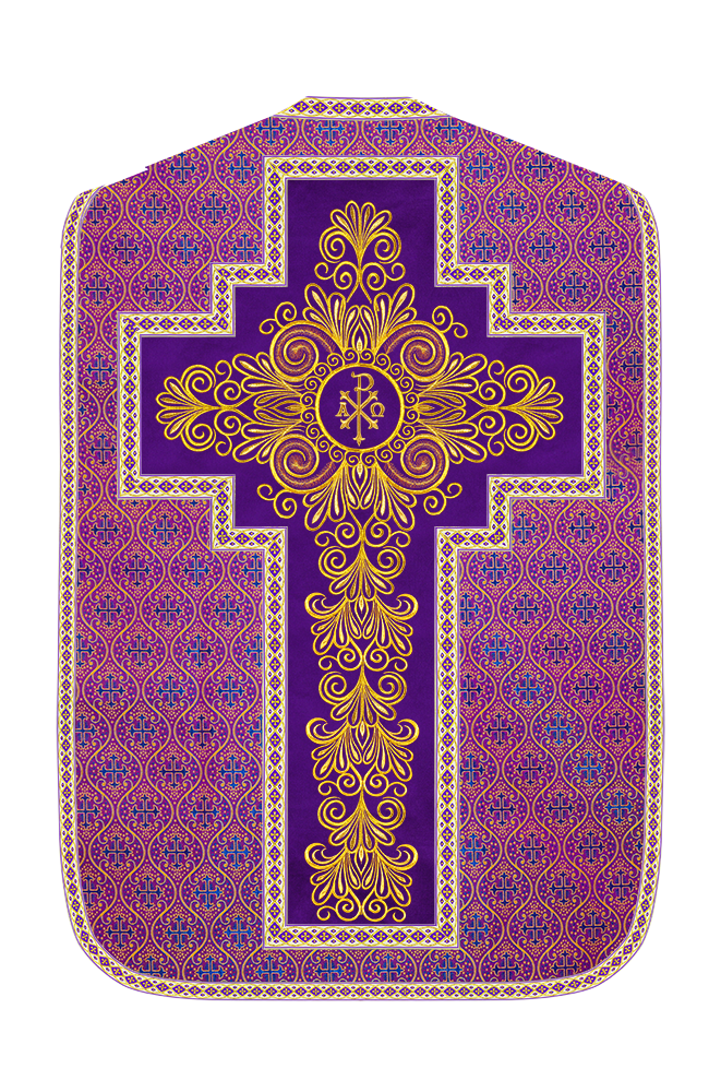 Roman Chasuble Vestment enriched With Coloured Braids and Trims