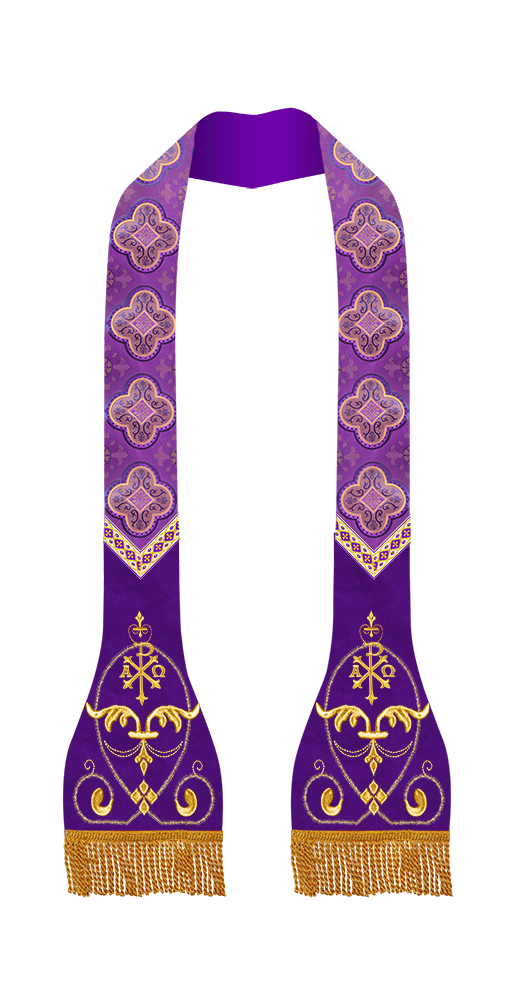 Liturgical Roman stole with Embroidered Trims