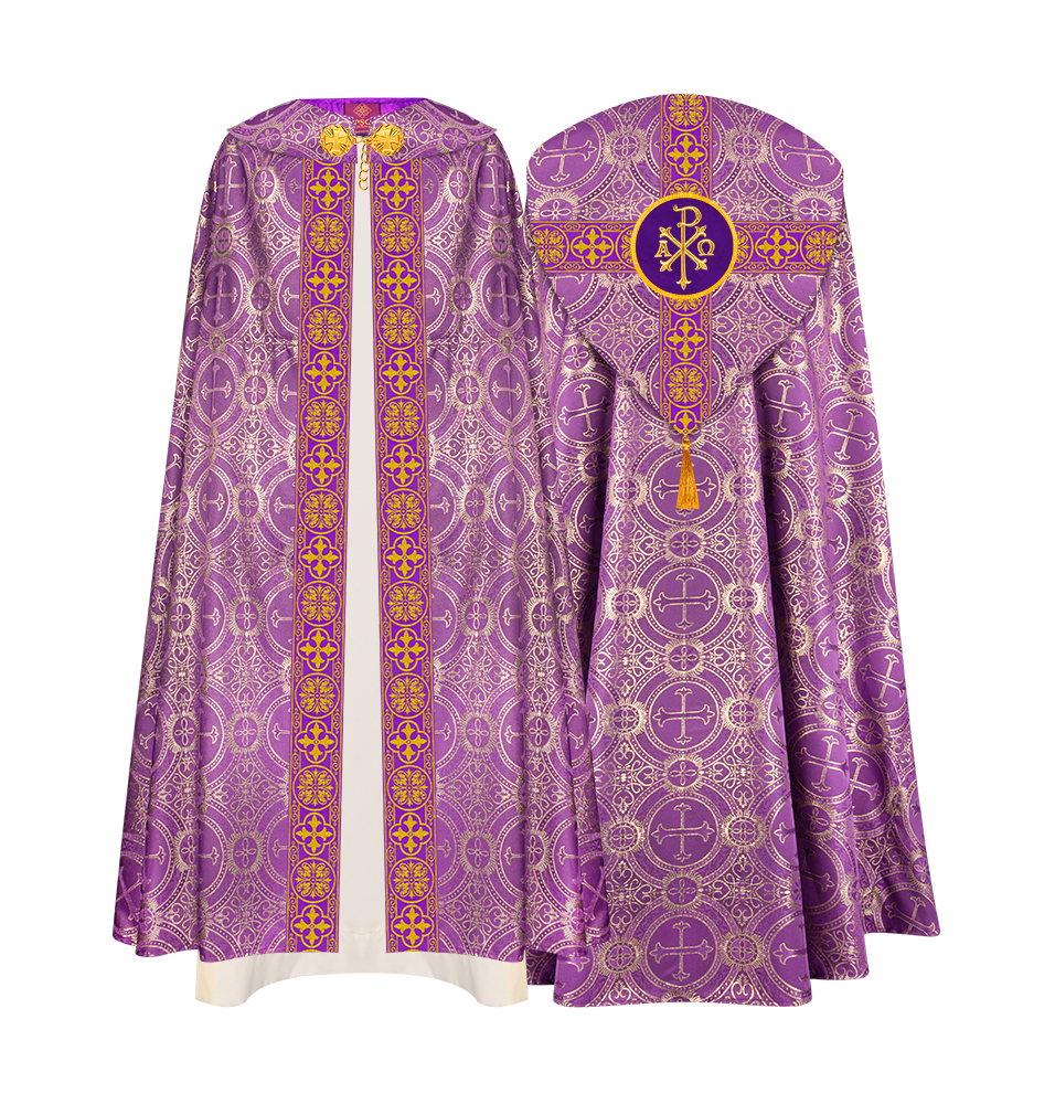 Gothic Cope Vestment with Cross type Braided Trims and motif