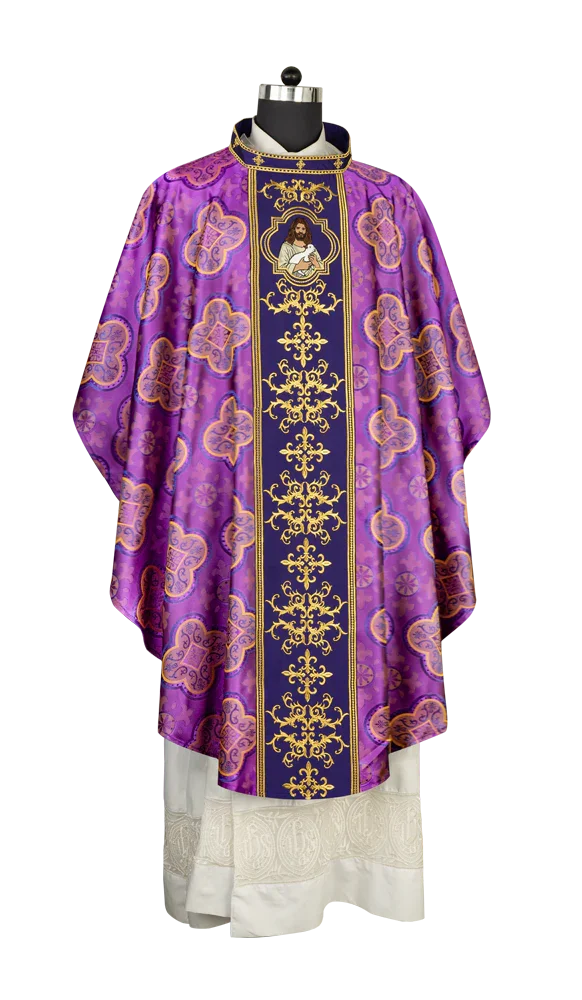 Liturgical Chasuble with Intricate Embroidery of Jesus and the Lamb