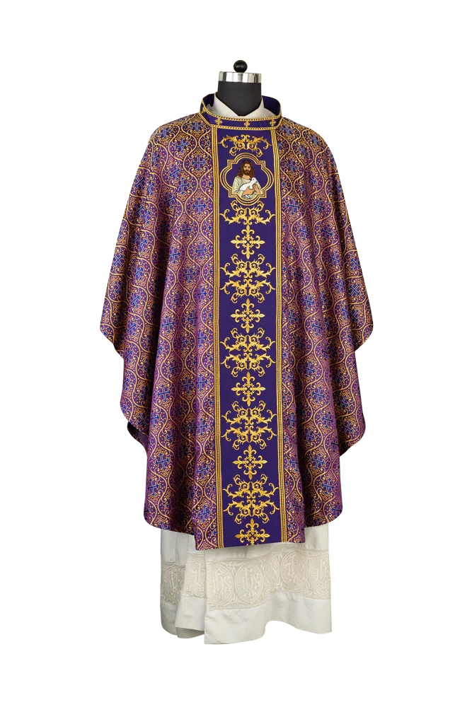 Liturgical Chasuble with Intricate Embroidery of Jesus and the Lamb