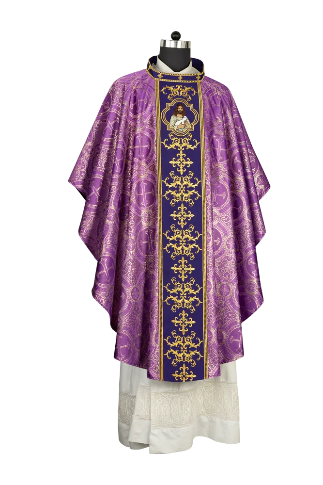 Liturgical Chasuble with Intricate Embroidery of Jesus and the Lamb