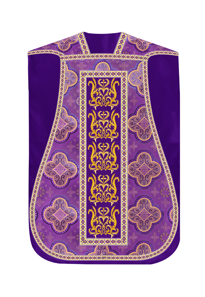 Liturgical Roman Chasuble Vestment With Spiritual Motifs and Trims