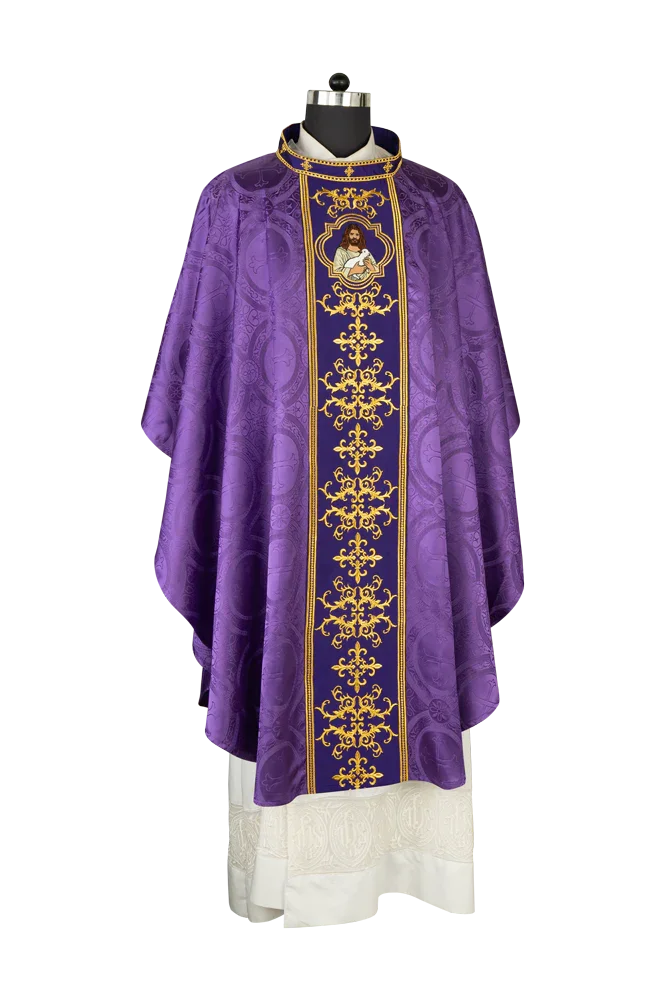 Liturgical Chasuble with Intricate Embroidery of Jesus and the Lamb