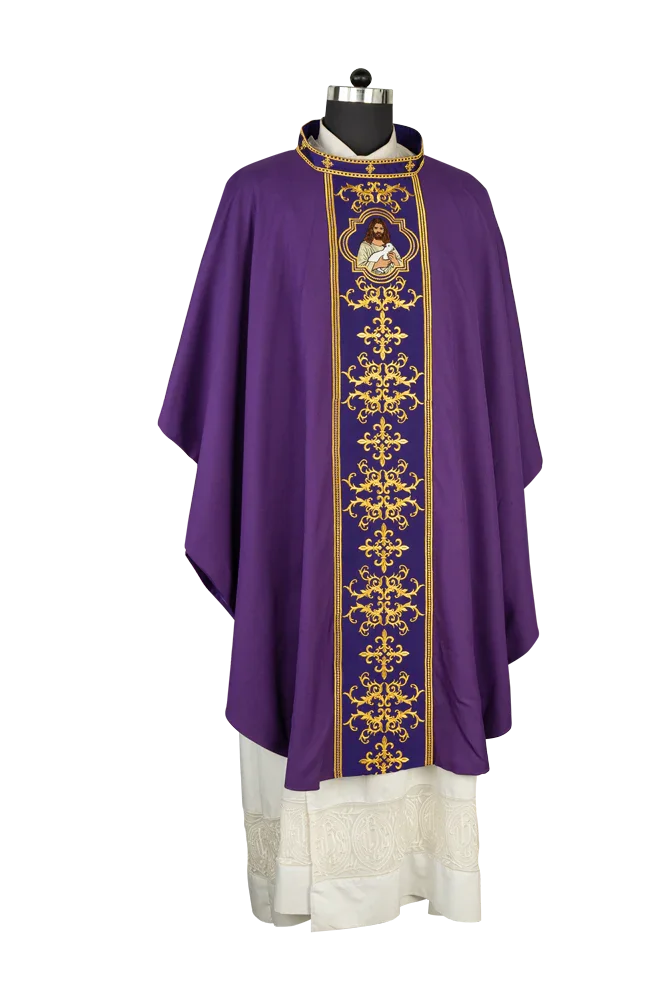 Liturgical Chasuble with Intricate Embroidery of Jesus and the Lamb