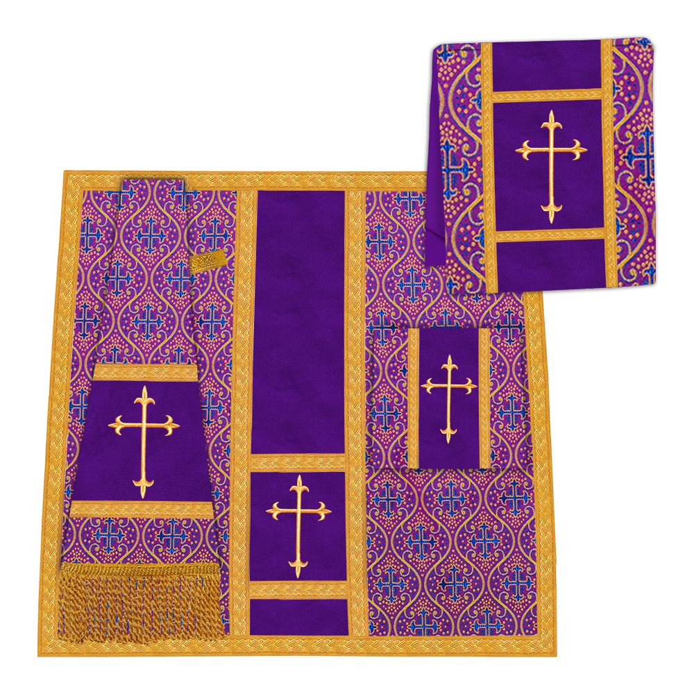 Gothic Chasuble Vestment with Braided Trims and Spiritual Motif