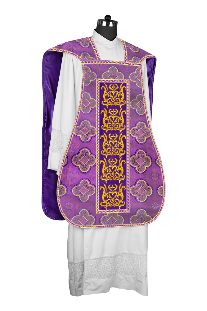 Liturgical Roman Chasuble Vestment With Spiritual Motifs and Trims