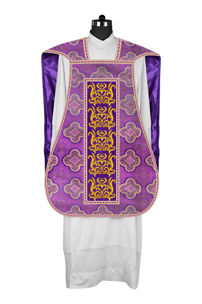 Liturgical Roman Chasuble Vestment With Spiritual Motifs and Trims