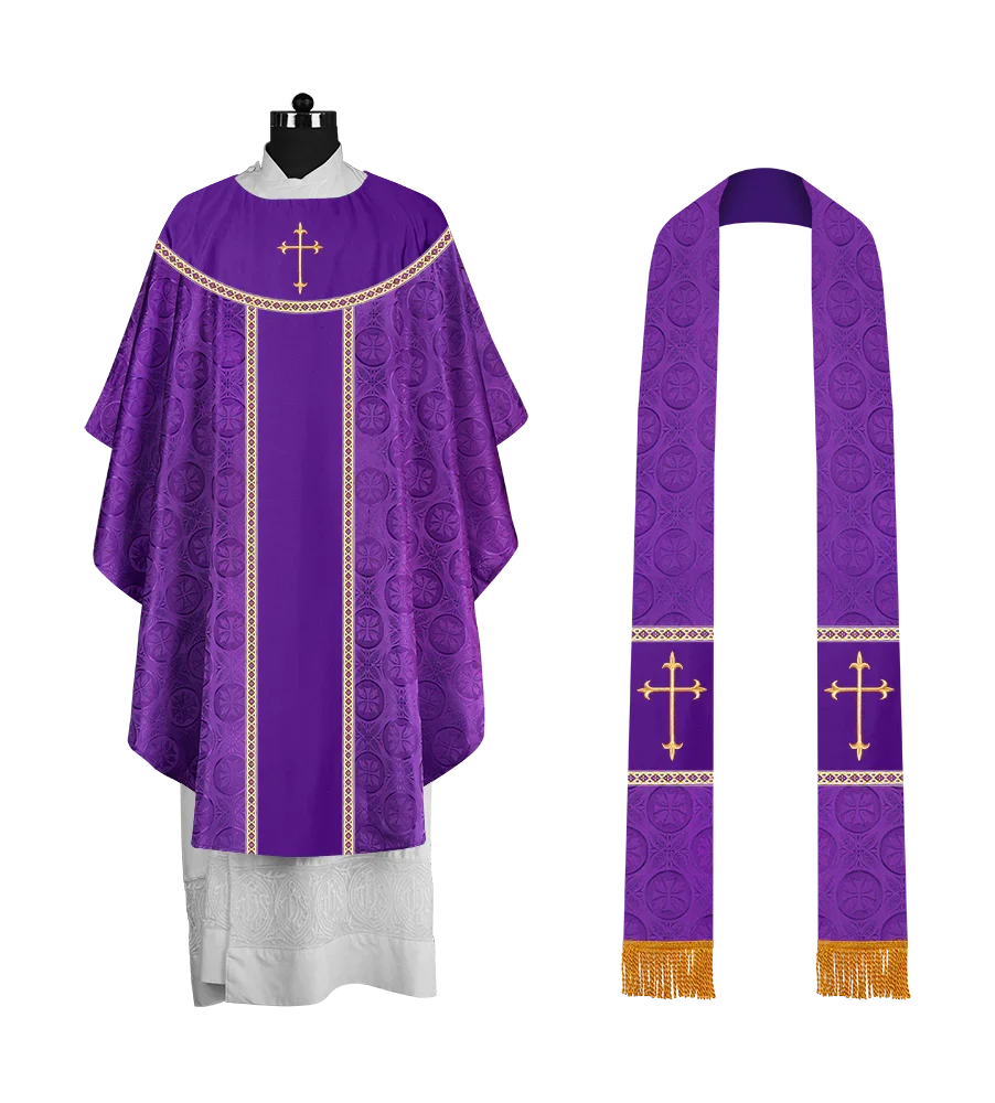 Ornate Gothic Chasuble with embroidered Cross Motif